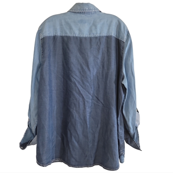 Chico's 2-tone Chambray Button Up Shirt Tencel Lyocell 3 16-18 - Picture 2 of 5